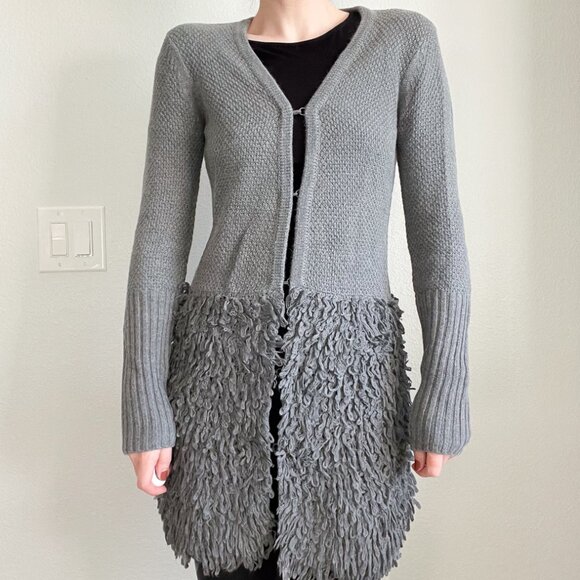 Vintage Gray Fuzzy Sweater Coat by Twg (Size S) - Picture 1 of 7